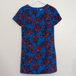 J. Crew Dress 00 Blue Floral Shift Dress Short Sleeve Casual Work Wear